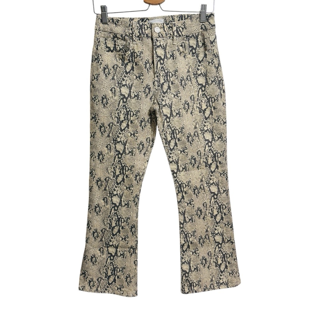 Frame Le Crop Mini Boot Jeans Sz 27 The Serpent Cream Black Reptile Print
